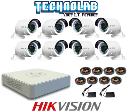 HIKVISION 8CH DVR AND 8 CAMERA DIY CCTV KIT WITH 1TB HDD - 720P, 20M READY CABLES