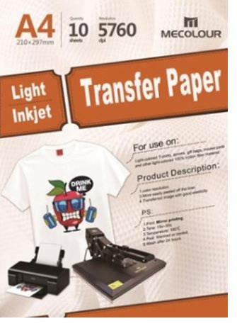 Tshirt Transfer Paper - Light - A4 10 sheets